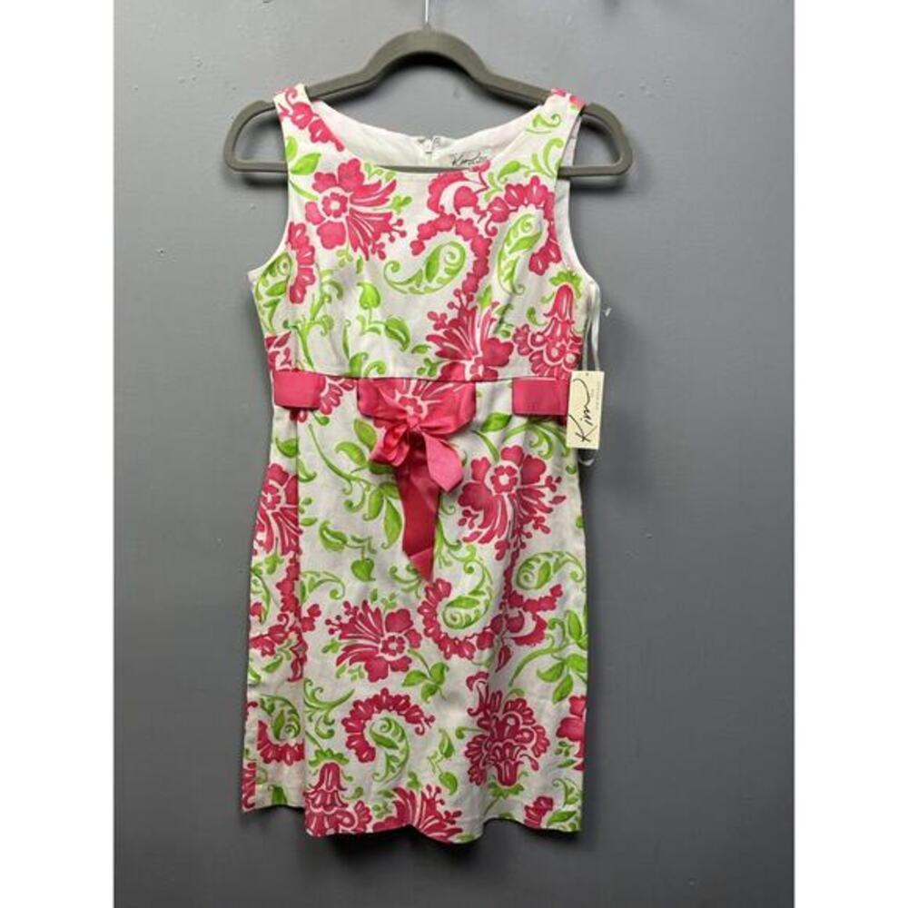 Kim Rogers Sleeveless Dress Womens 6P Pink and Green‎ Stretch Cotton Floral NEW